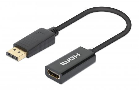 Manhattan DisplayPort 1.2 to HDMI Active Adapter, 4K@60Hz, 15cm, Male to Female, DP With Latch, Black, Not Bi-Directional, Three Year Warranty, Polybag Manhattan DisplayPort 1.2 to HDMI Active Adapter, 4K@60Hz, 15cm, Male to Female, DP With Latch, Black, Not Bi-Directional, Three Year Warranty, Polybag